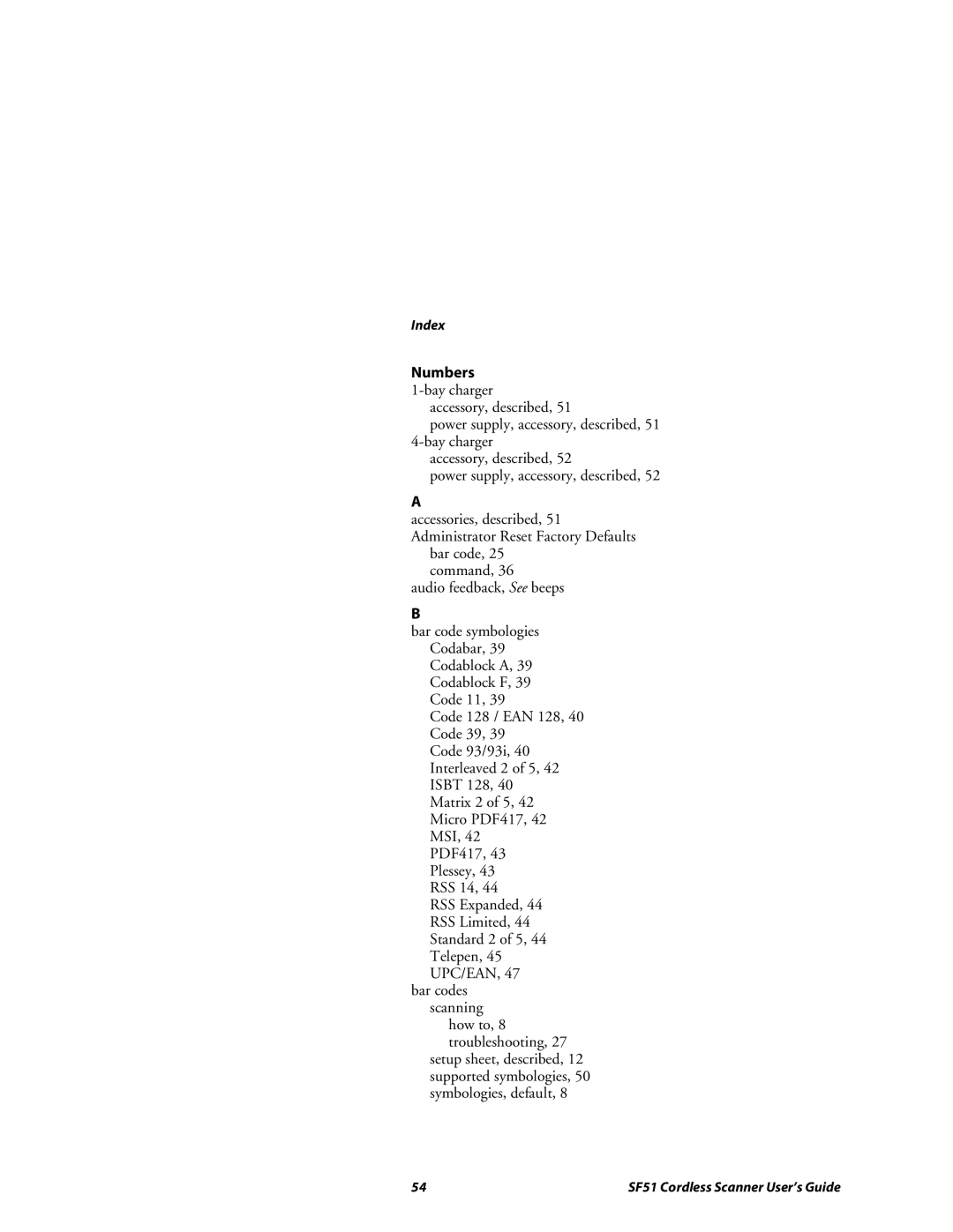 Intermec SF51 manual Numbers 