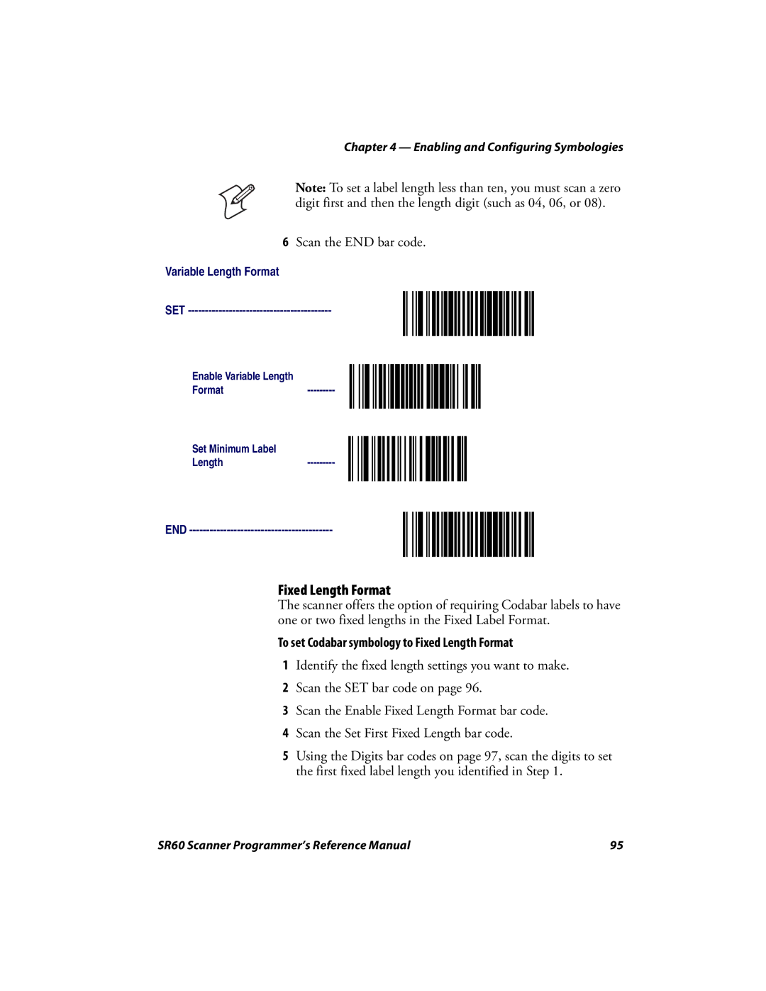 Intermec SR60 manual To set Codabar symbology to Fixed Length Format 