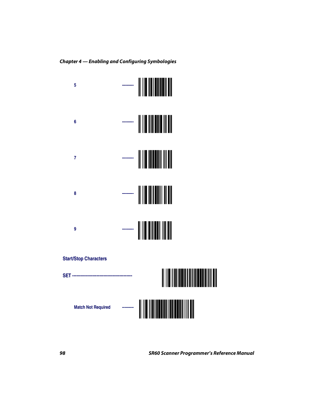 Intermec SR60 manual Start/Stop Characters SET 