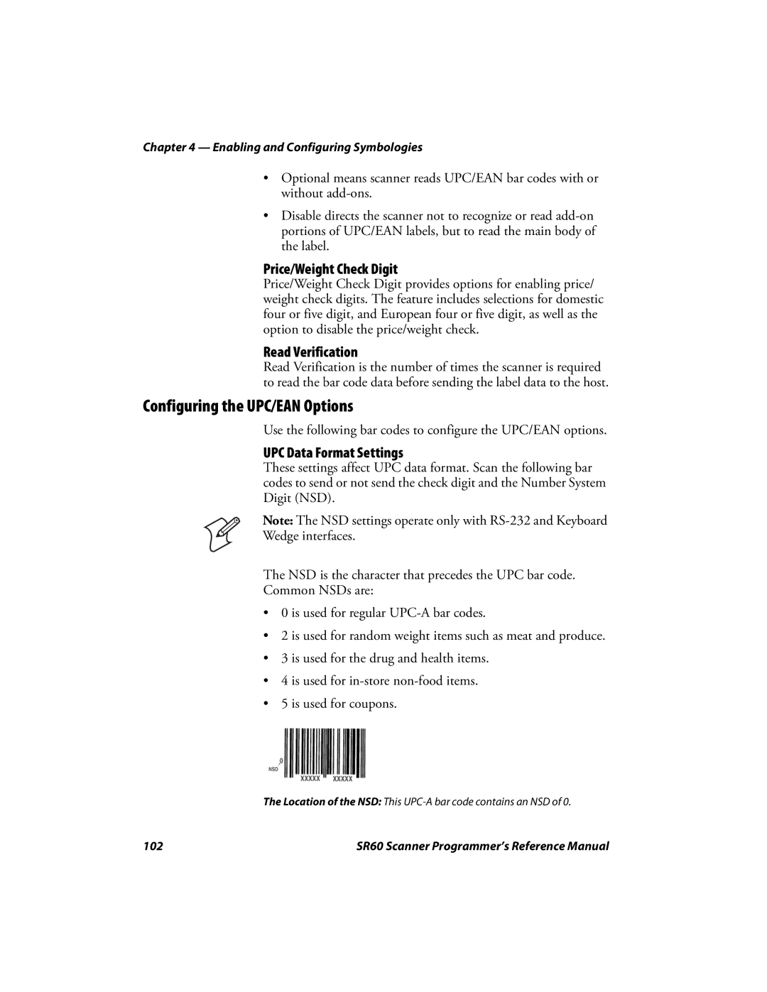 Intermec SR60 manual Configuring the UPC/EAN Options, Price/Weight Check Digit, UPC Data Format Settings 