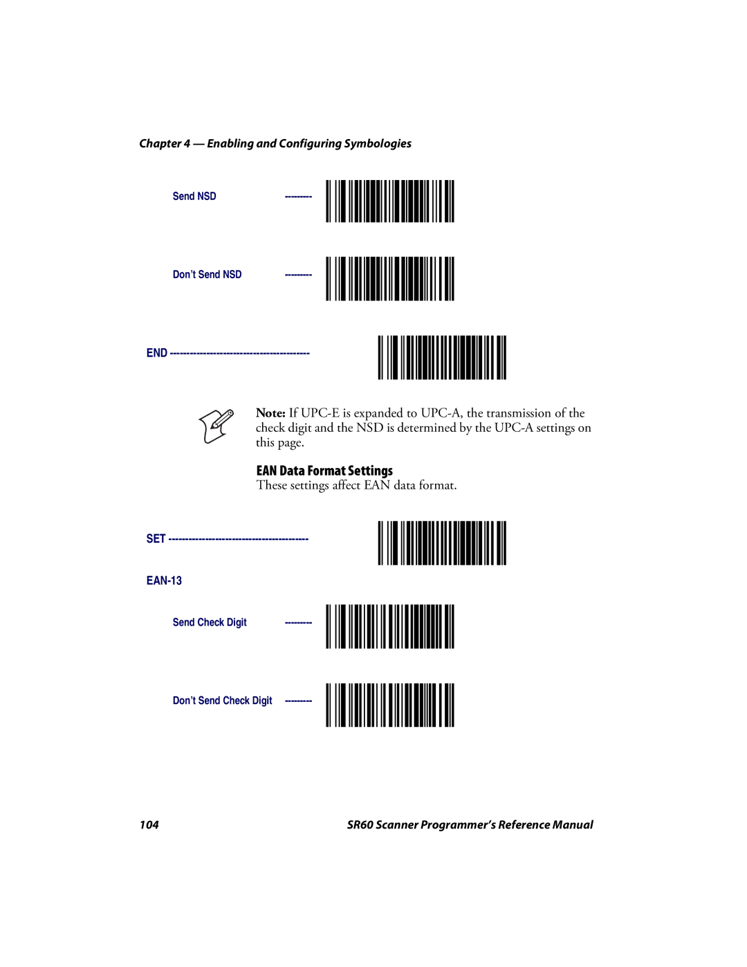 Intermec SR60 manual EAN Data Format Settings, These settings affect EAN data format 