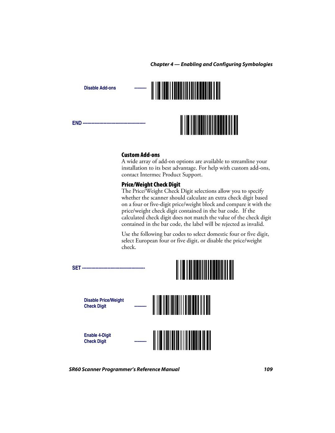 Intermec SR60 manual Custom Add-ons, Price/Weight Check Digit 