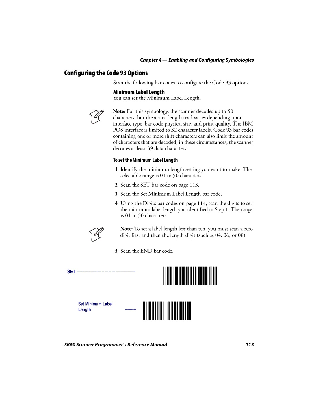 Intermec SR60 manual Configuring the Code 93 Options, To set the Minimum Label Length 