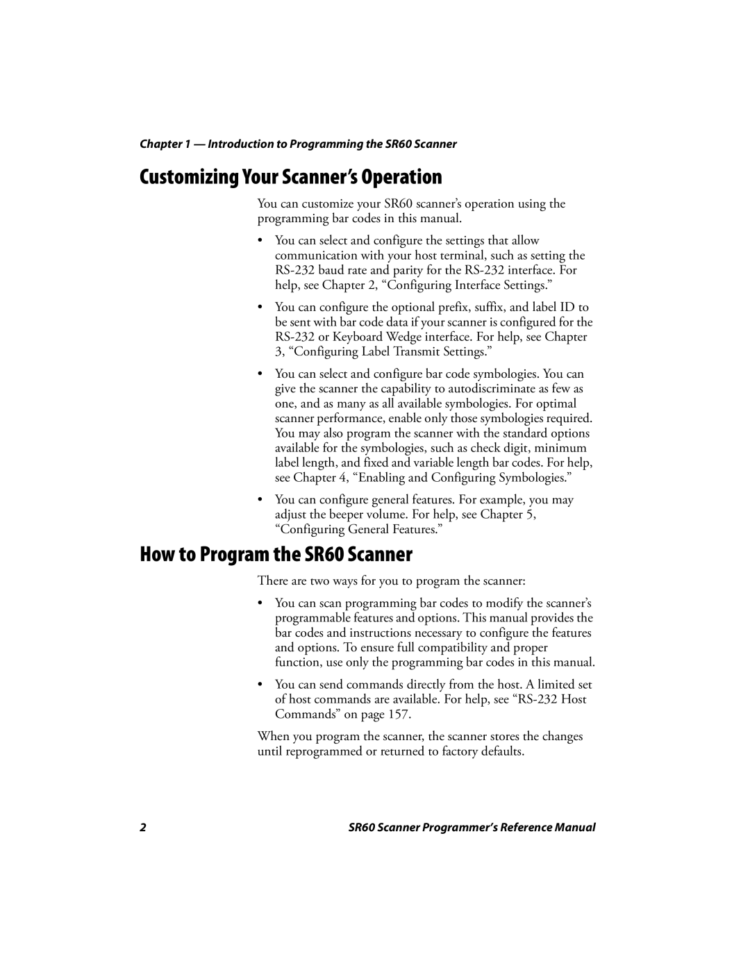 Intermec manual Customizing Your Scanner’s Operation, How to Program the SR60 Scanner 