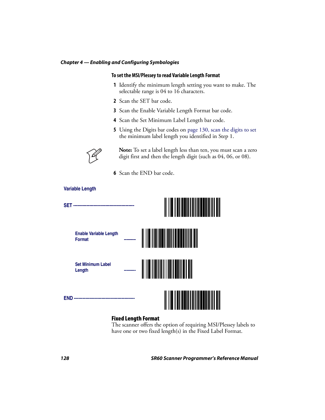 Intermec SR60 manual Fixed Length Format, To set the MSI/Plessey to read Variable Length Format 