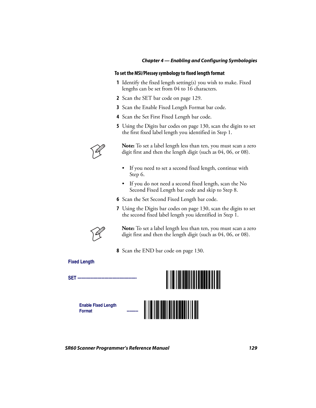 Intermec SR60 manual To set the MSI/Plessey symbology to fixed length format 