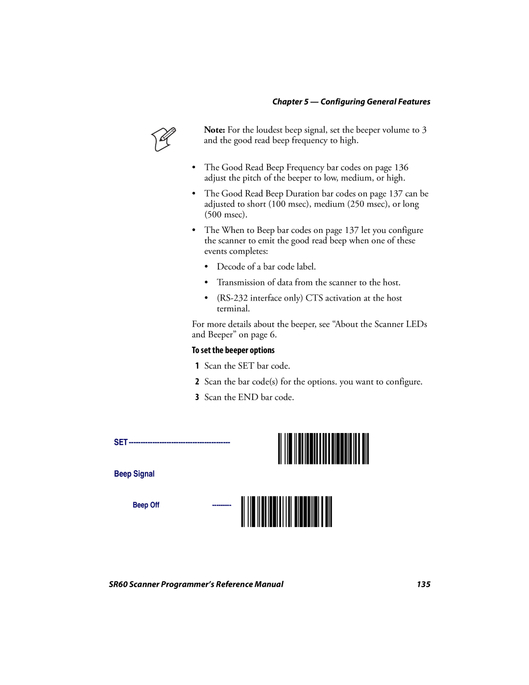 Intermec SR60 manual To set the beeper options 