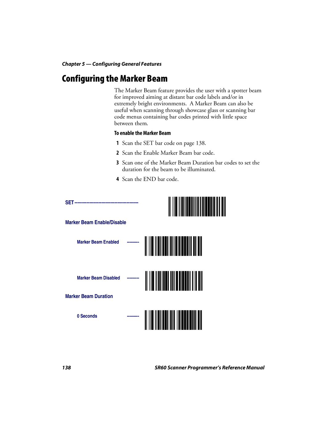 Intermec SR60 manual Configuring the Marker Beam, To enable the Marker Beam 
