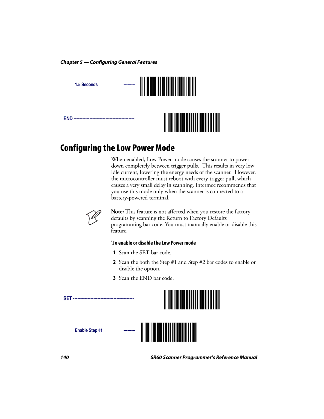 Intermec SR60 manual Configuring the Low Power Mode, To enable or disable the Low Power mode 