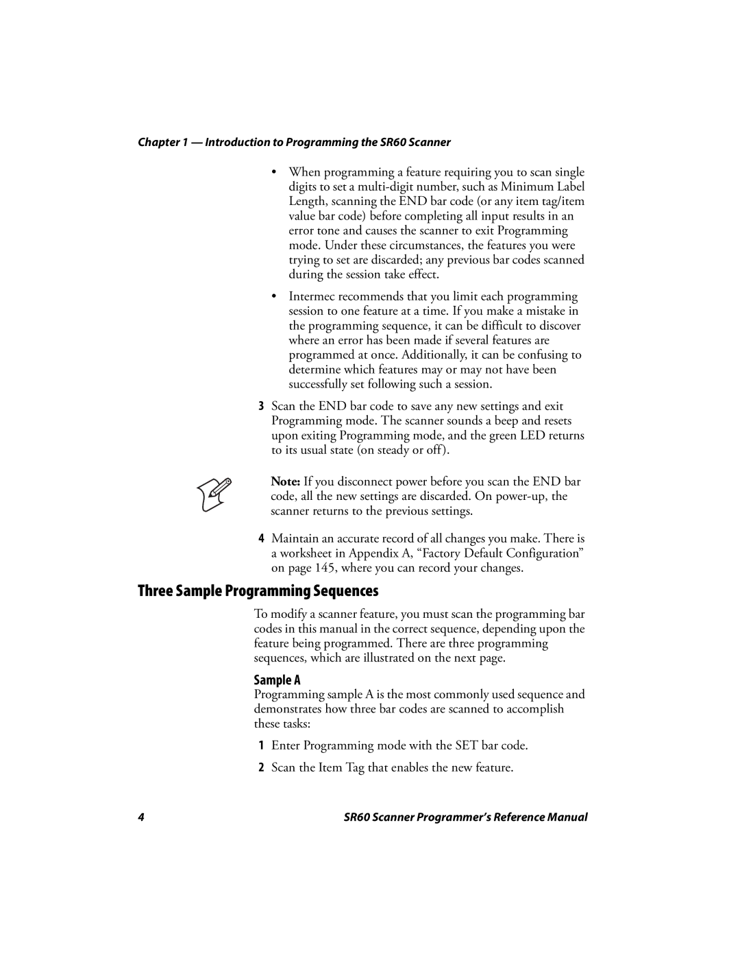 Intermec SR60 manual Three Sample Programming Sequences, Sample a 