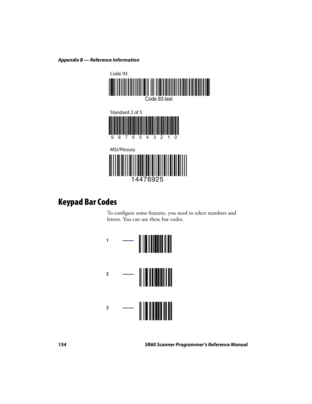 Intermec SR60 manual Keypad Bar Codes 