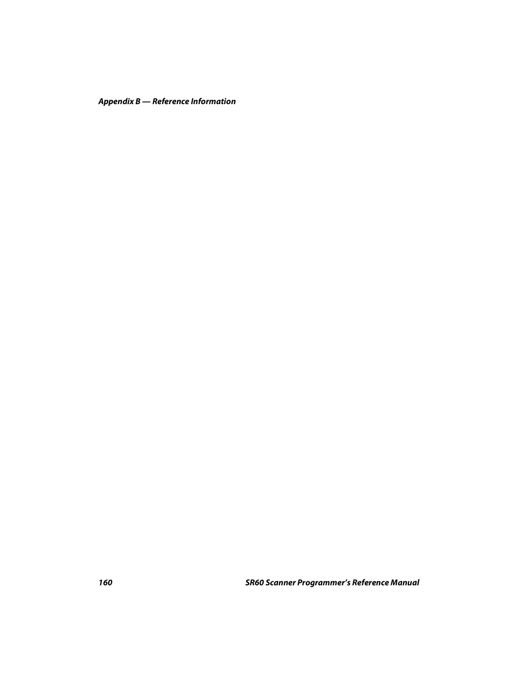 Intermec SR60 manual Appendix B Reference Information 160 