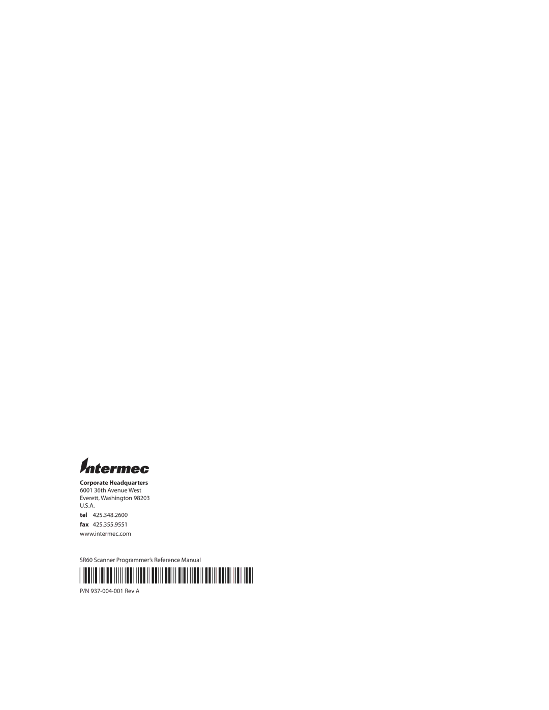 Intermec SR60 manual 937-004-001 