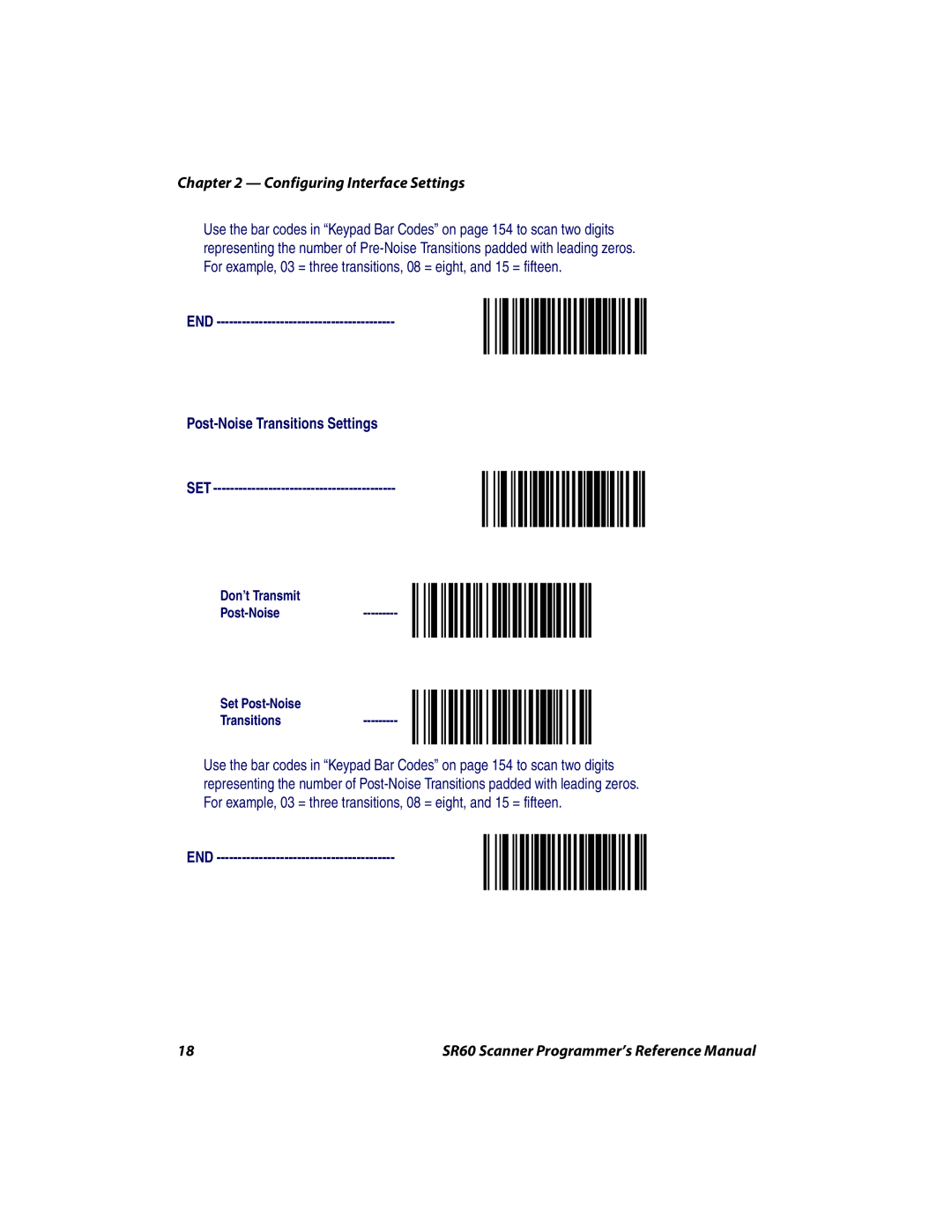 Intermec SR60 manual END Post-Noise Transitions Settings SET 