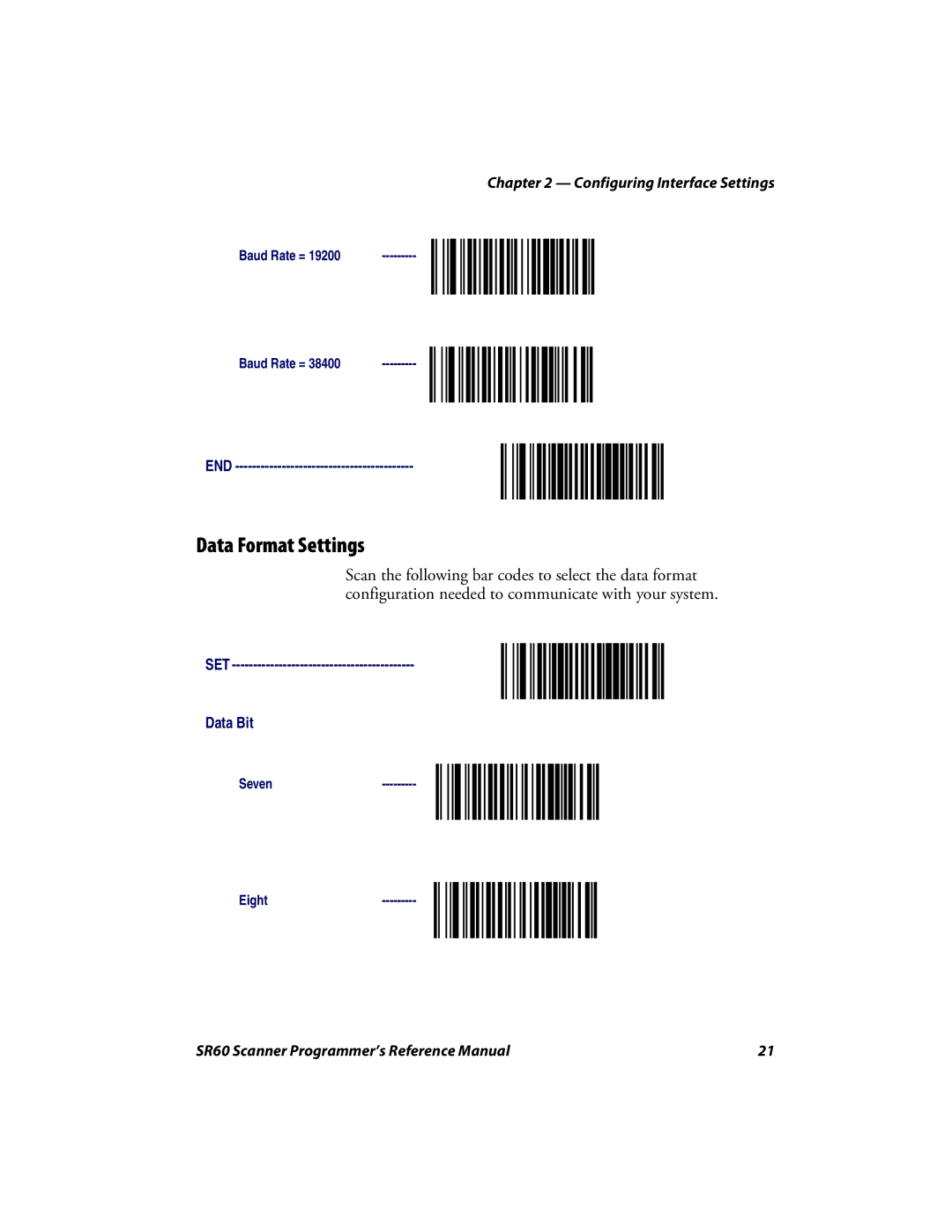 Intermec SR60 manual Data Format Settings 