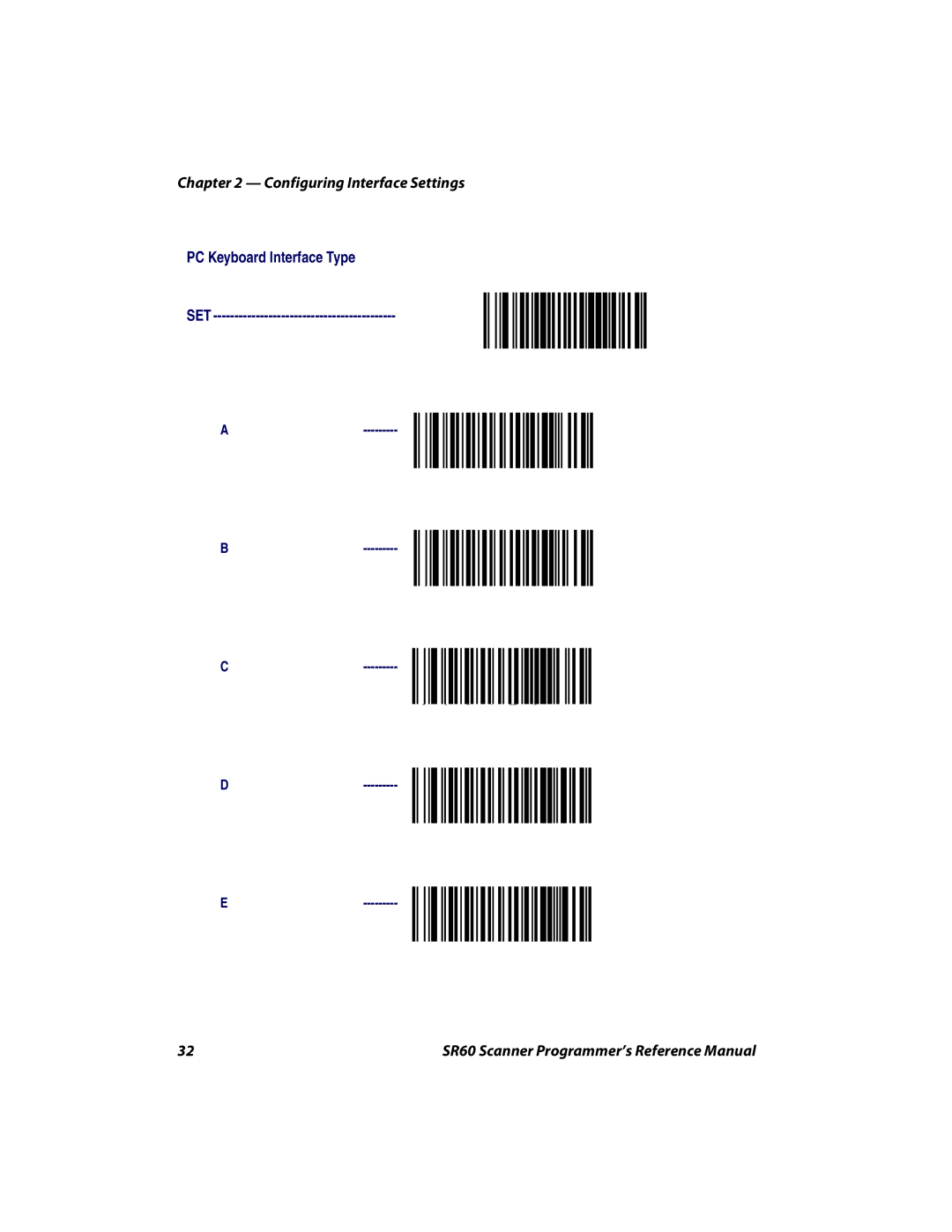 Intermec SR60 manual PC Keyboard Interface Type SET 