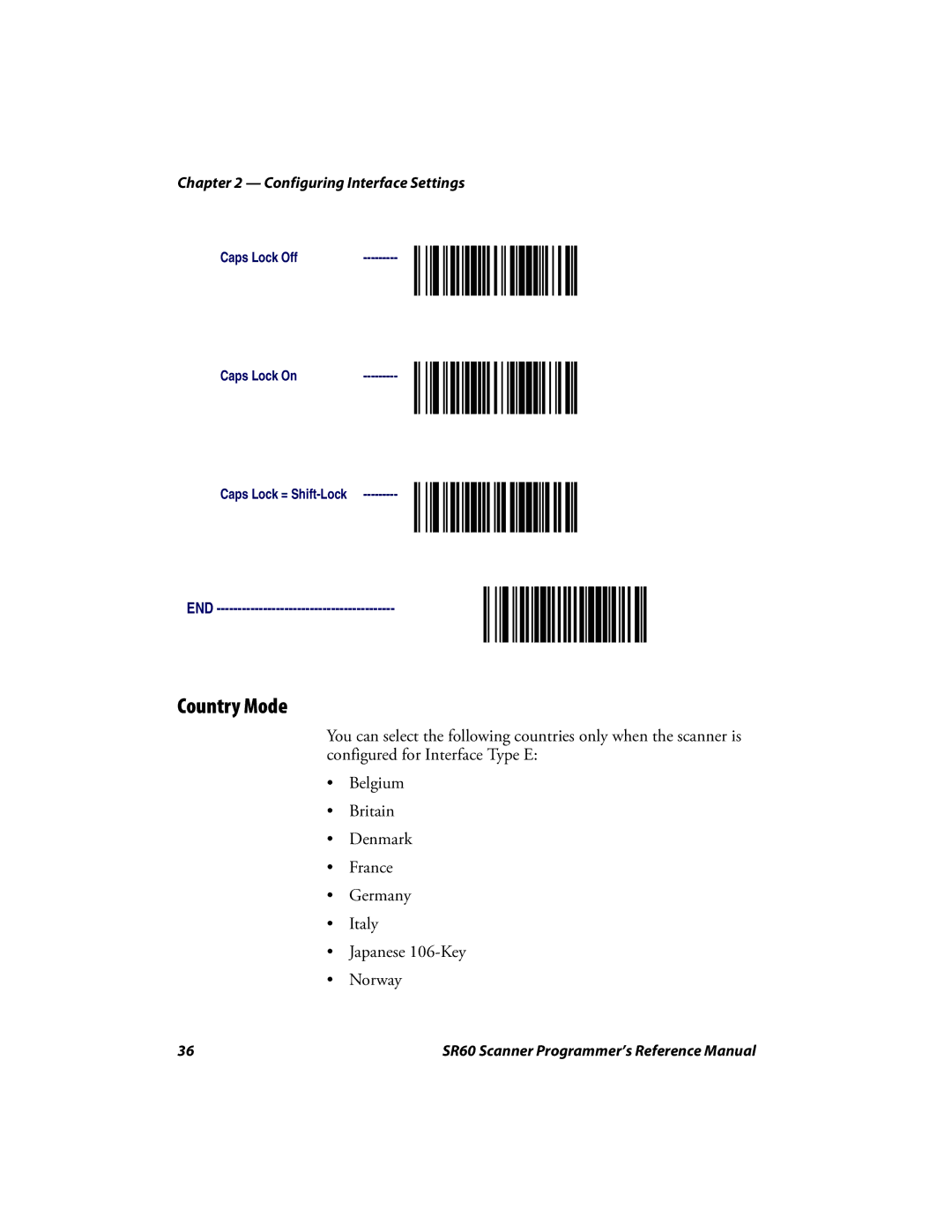 Intermec SR60 manual Country Mode 