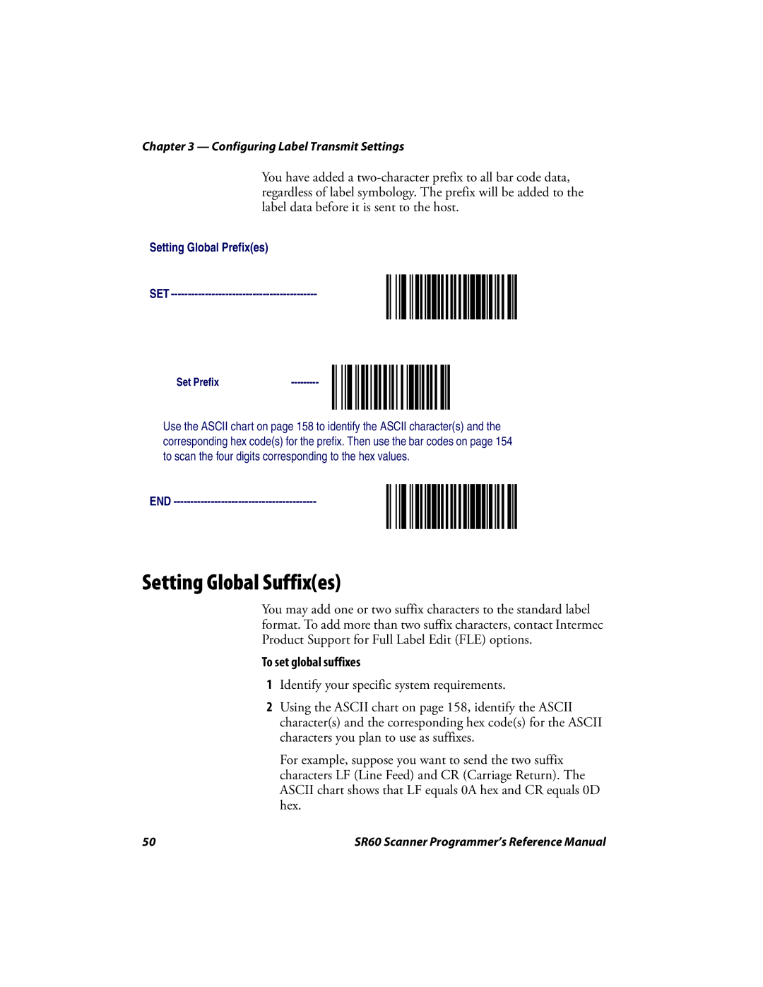 Intermec SR60 manual Setting Global Suffixes, To set global suffixes 