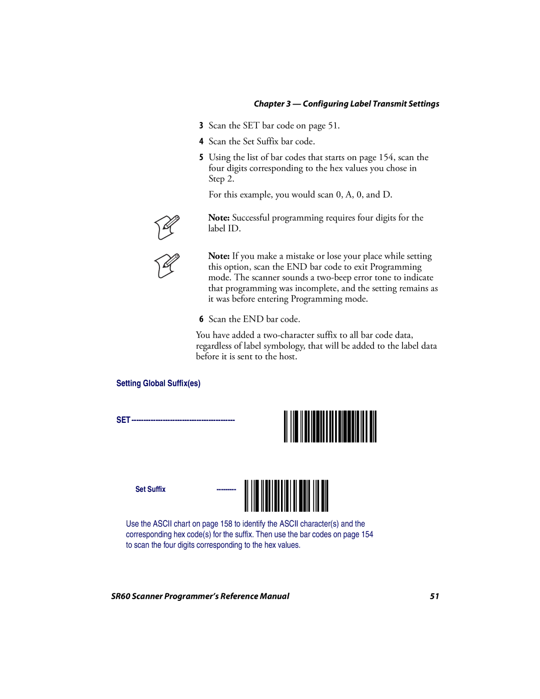 Intermec SR60 manual Setting Global Suffixes SET 