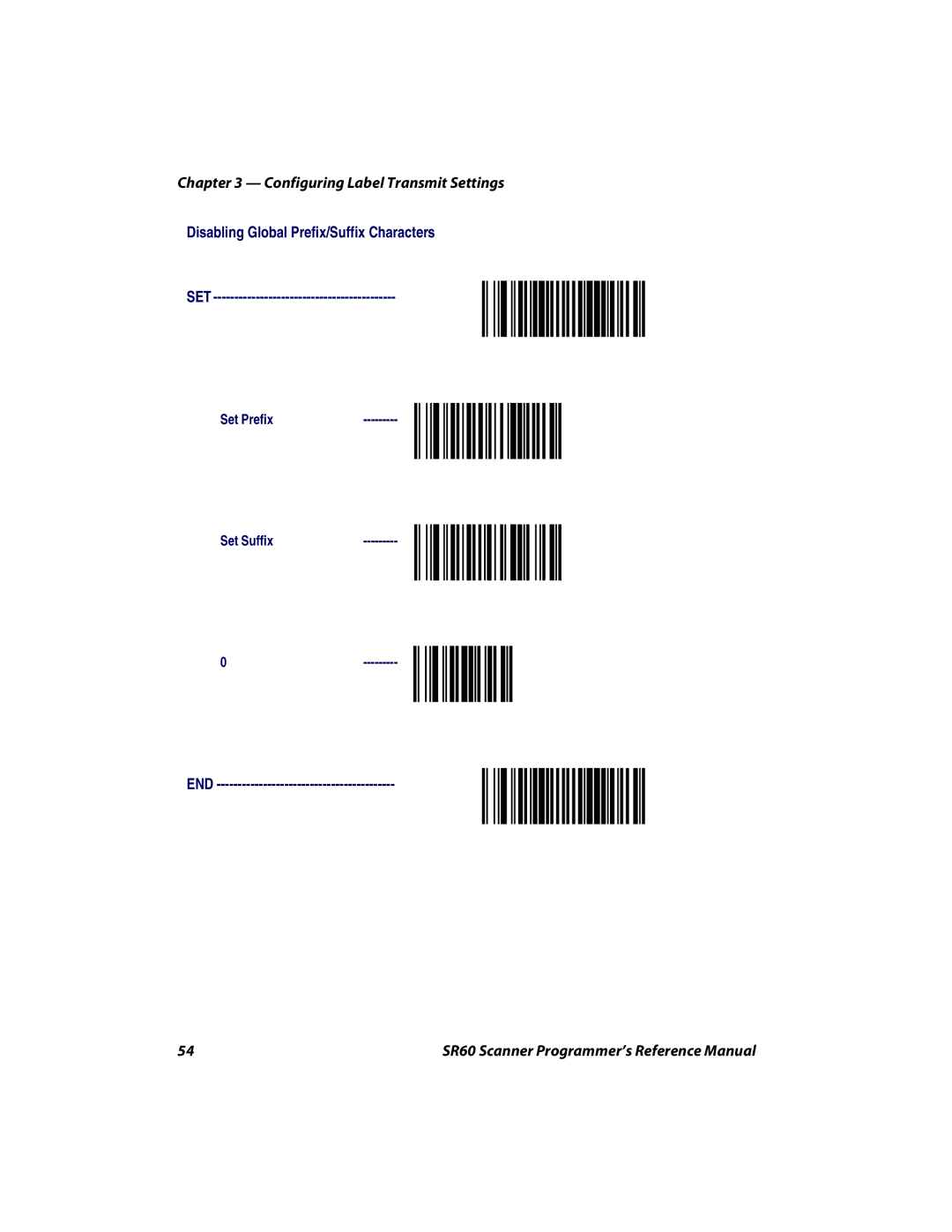 Intermec SR60 manual Disabling Global Prefix/Suffix Characters SET 