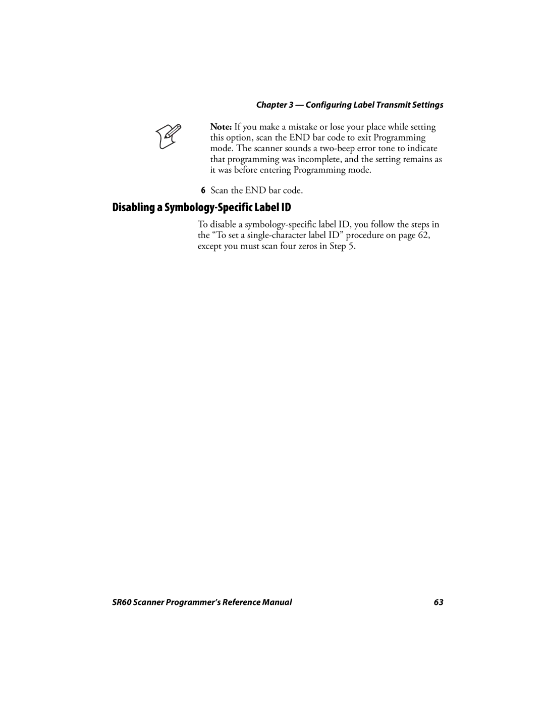 Intermec SR60 manual Disabling a Symbology-Specific Label ID 