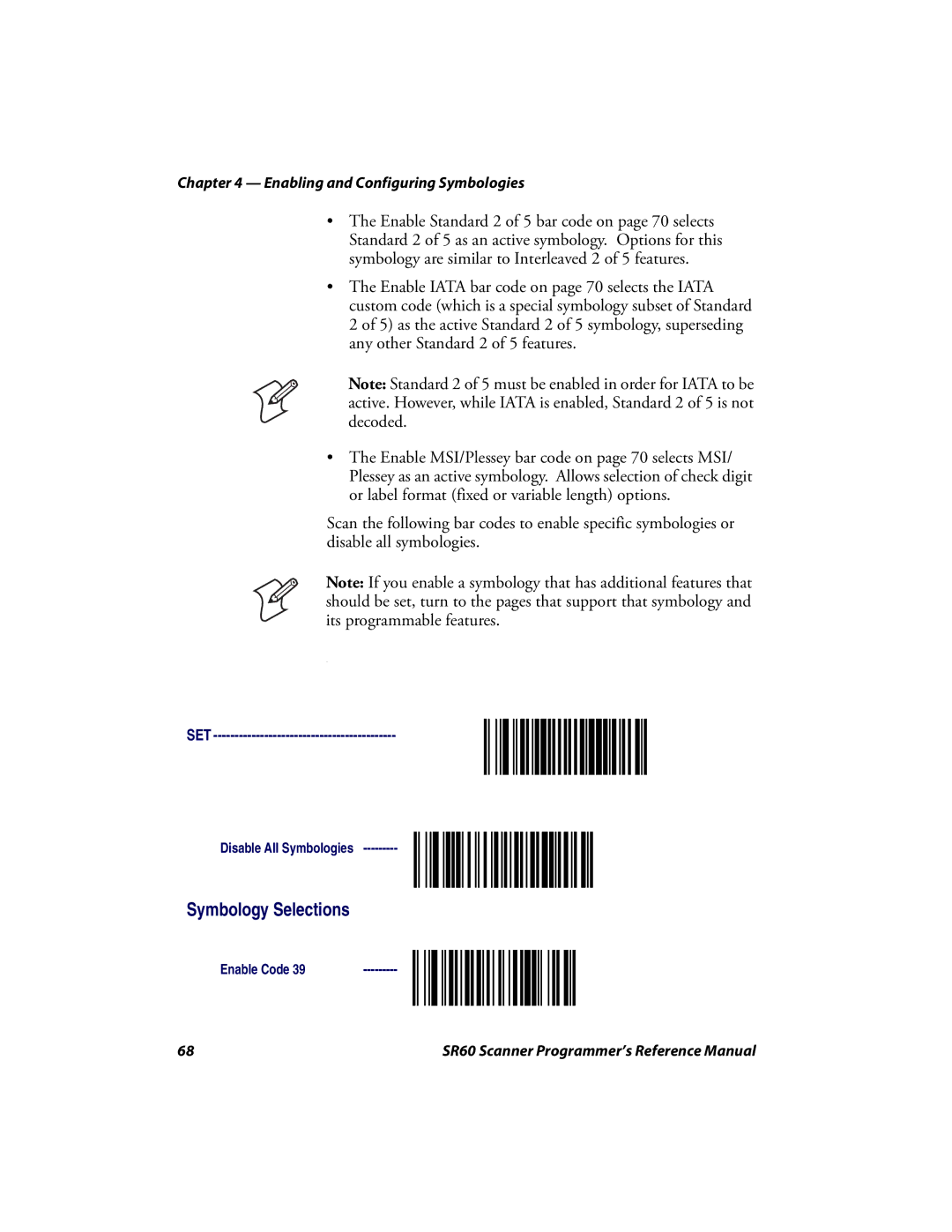 Intermec SR60 manual Symbology Selections 