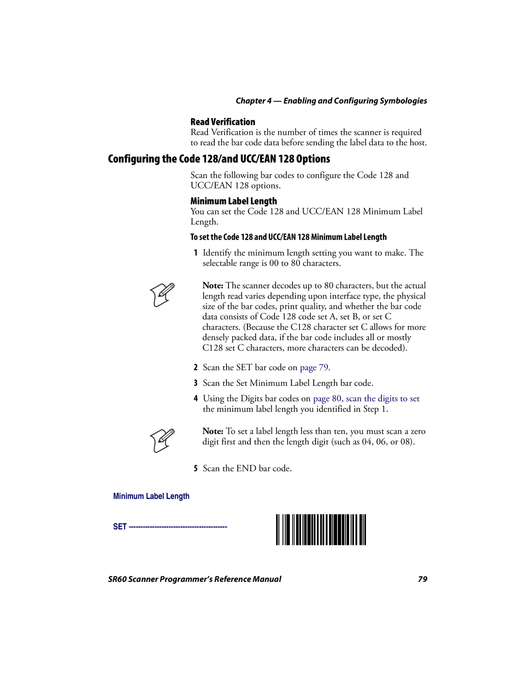 Intermec SR60 Configuring the Code 128/and UCC/EAN 128 Options, To set the Code 128 and UCC/EAN 128 Minimum Label Length 