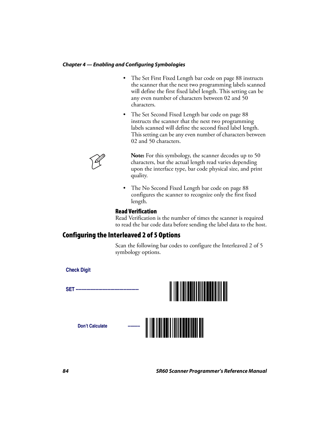 Intermec SR60 manual Configuring the Interleaved 2 of 5 Options, Read Verification 