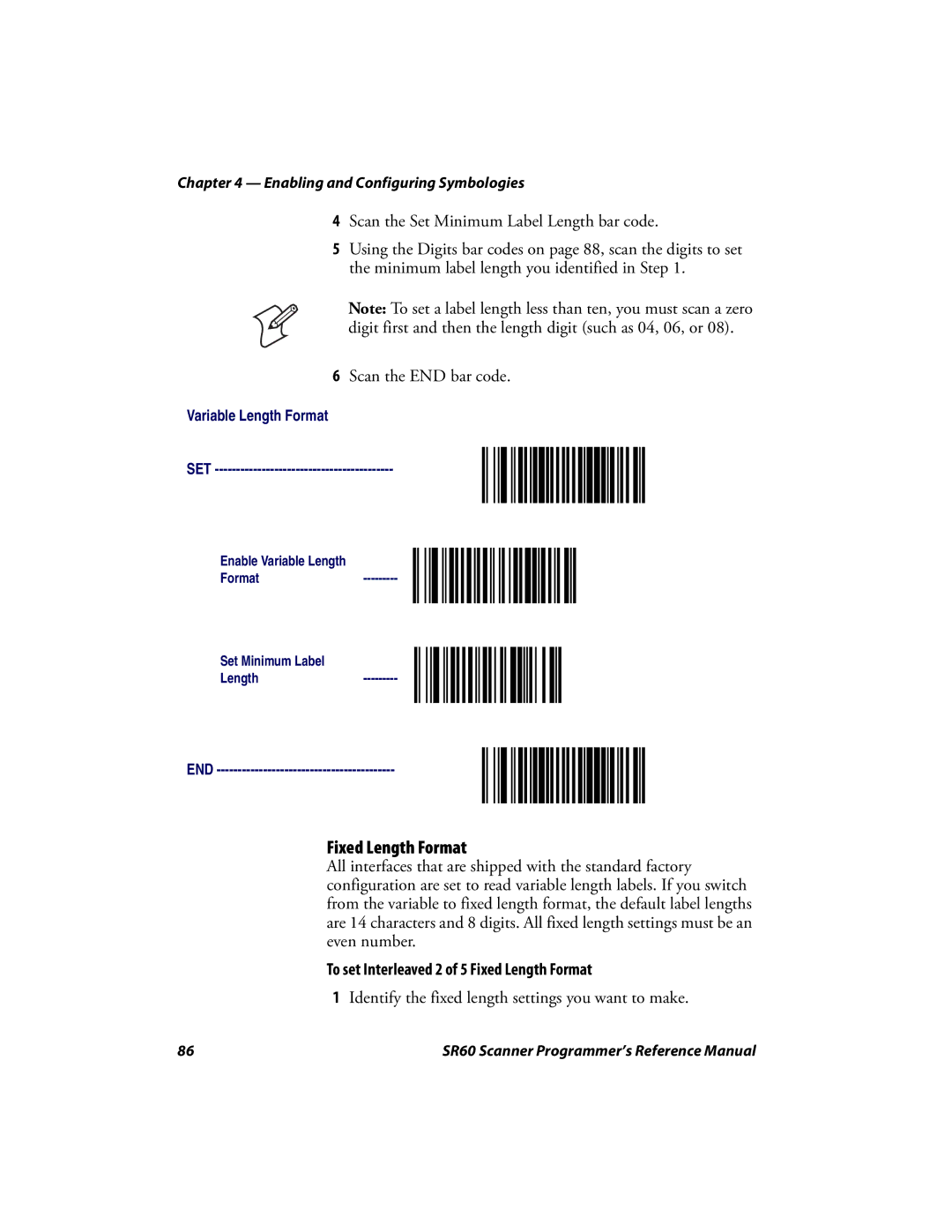 Intermec SR60 manual To set Interleaved 2 of 5 Fixed Length Format 