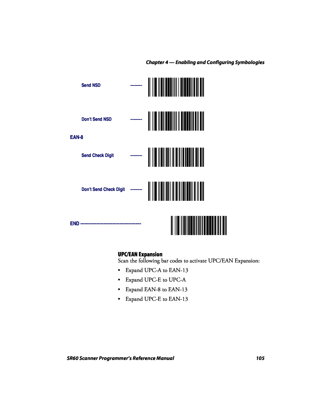 Intermec UPC/EAN Expansion, Enabling and Configuring Symbologies, EAN-8, SR60 Scanner Programmer’s Reference Manual 