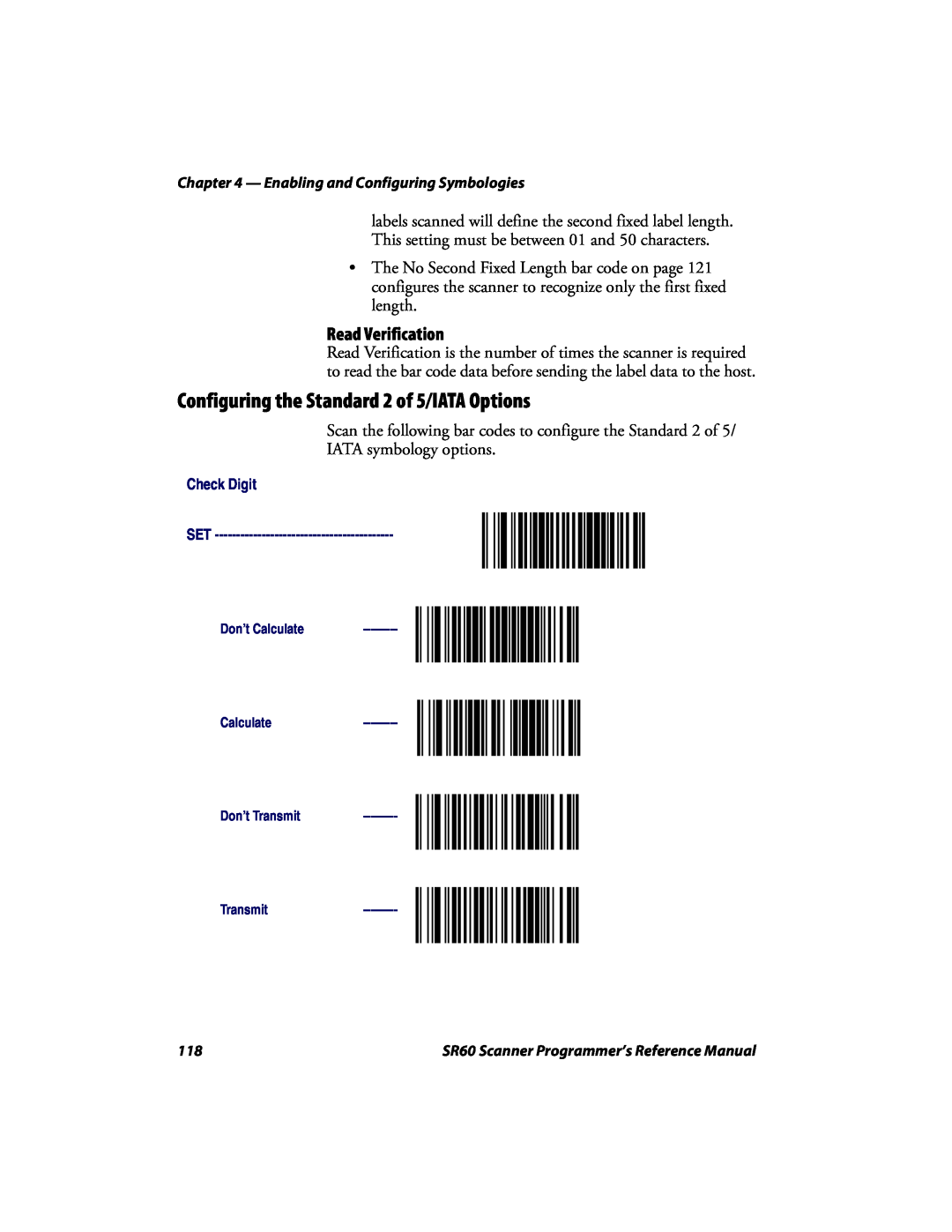 Intermec SR60 manual Configuring the Standard 2 of 5/IATA Options, Read Verification, IATA symbology options 