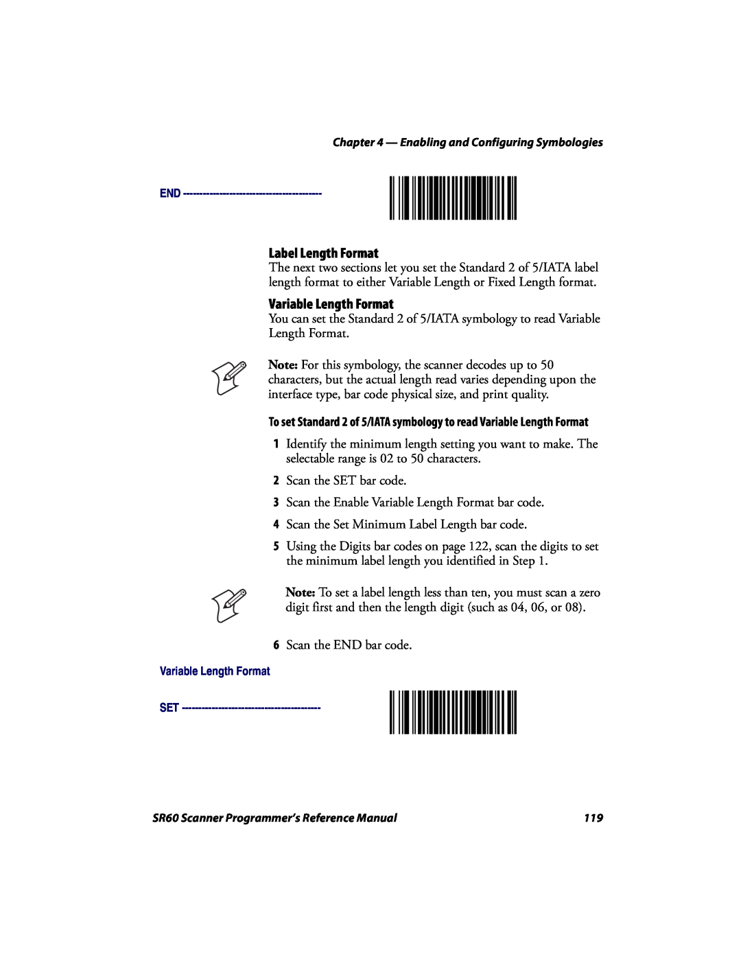 Intermec SR60 manual Label Length Format, Variable Length Format 