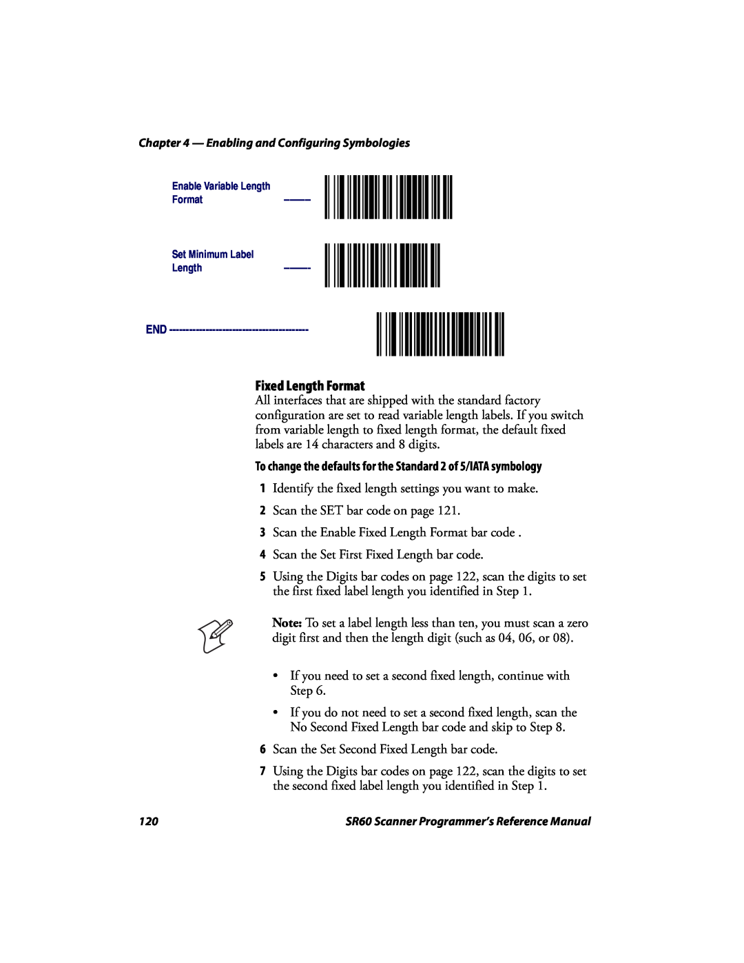 Intermec SR60 manual To change the defaults for the Standard 2 of 5/IATA symbology, Fixed Length Format 