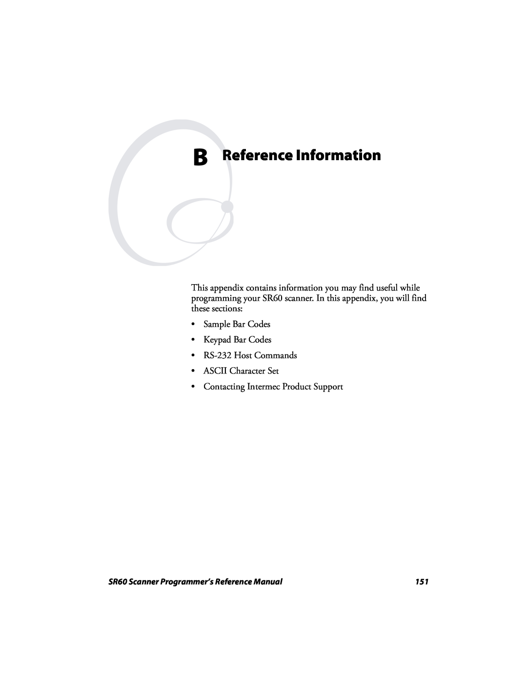 Intermec SR60 manual B Reference Information, Sample Bar Codes Keypad Bar Codes RS-232 Host Commands 