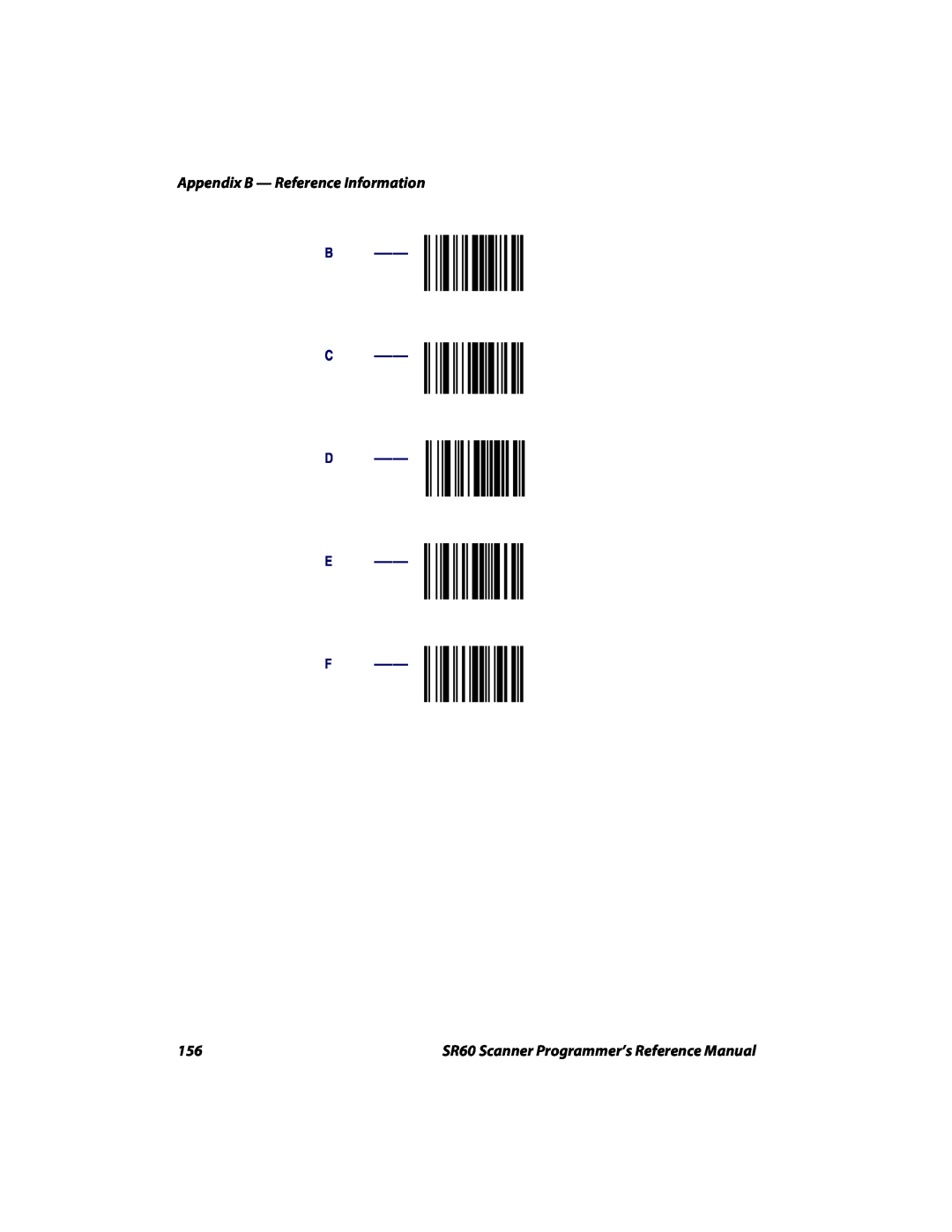 Intermec manual Appendix B - Reference Information, B C D E F, SR60 Scanner Programmer’s Reference Manual 