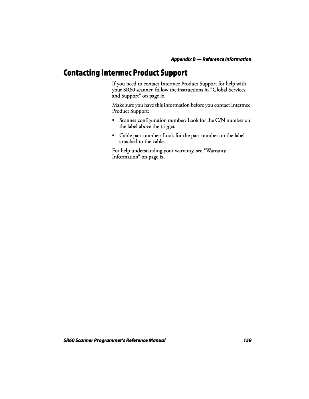 Intermec SR60 manual Contacting Intermec Product Support 