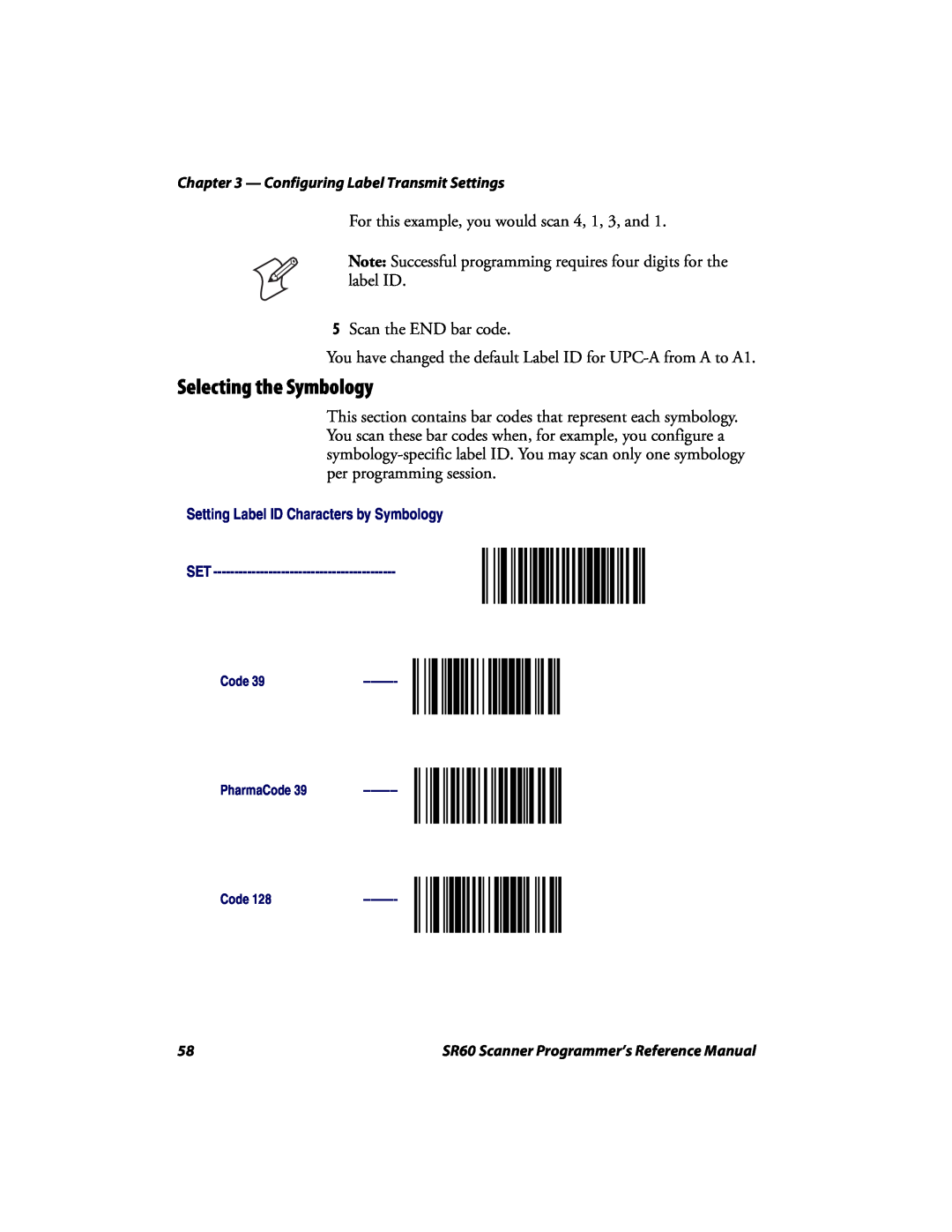 Intermec SR60 manual Selecting the Symbology, Setting Label ID Characters by Symbology SET 