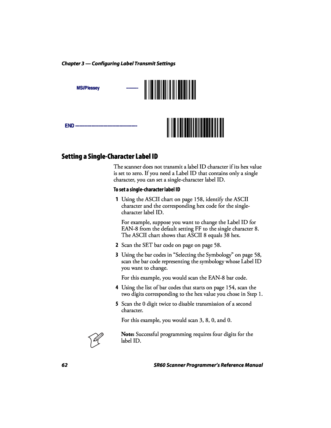 Intermec SR60 manual Setting a Single-Character Label ID, To set a single-character label ID 