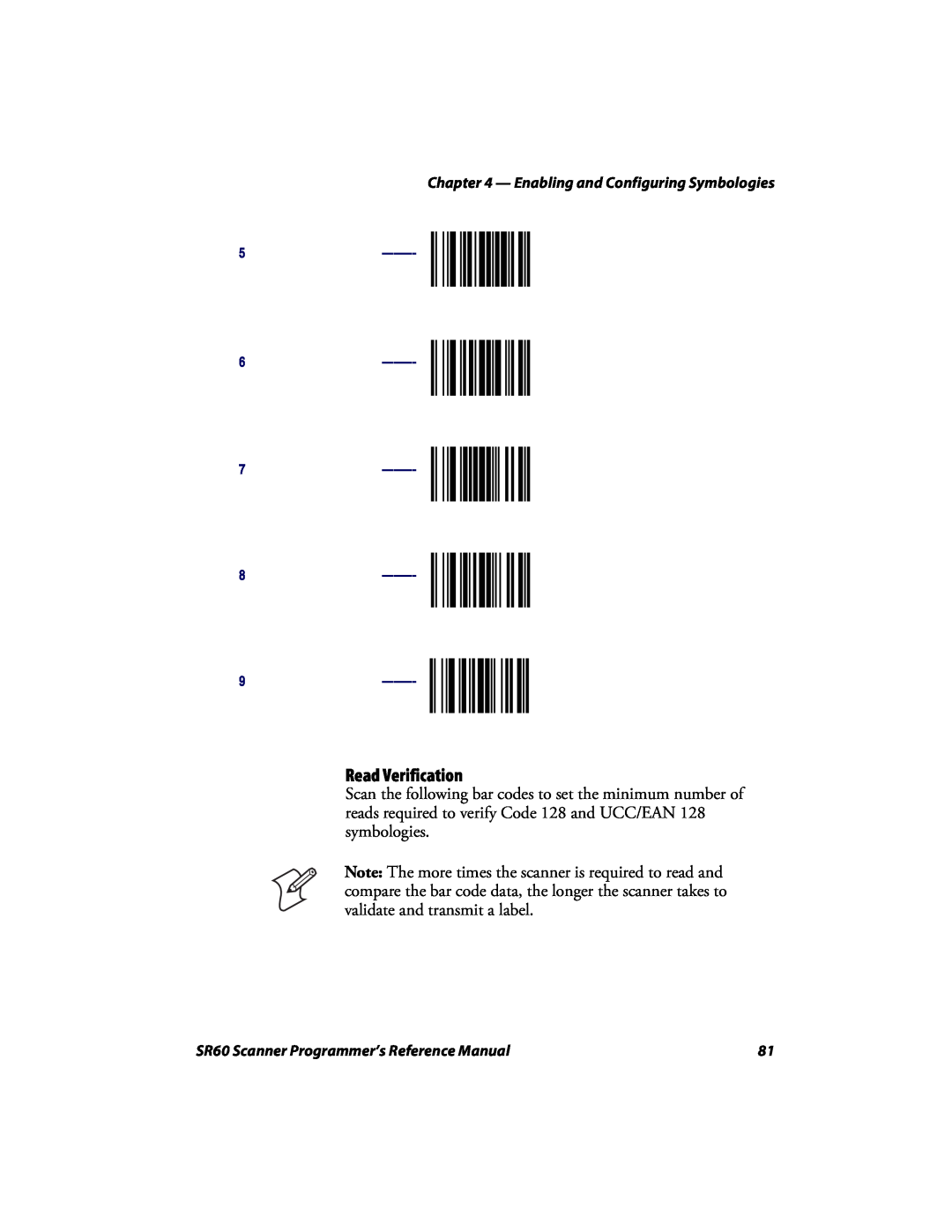 Intermec manual Read Verification, Enabling and Configuring Symbologies, SR60 Scanner Programmer’s Reference Manual 