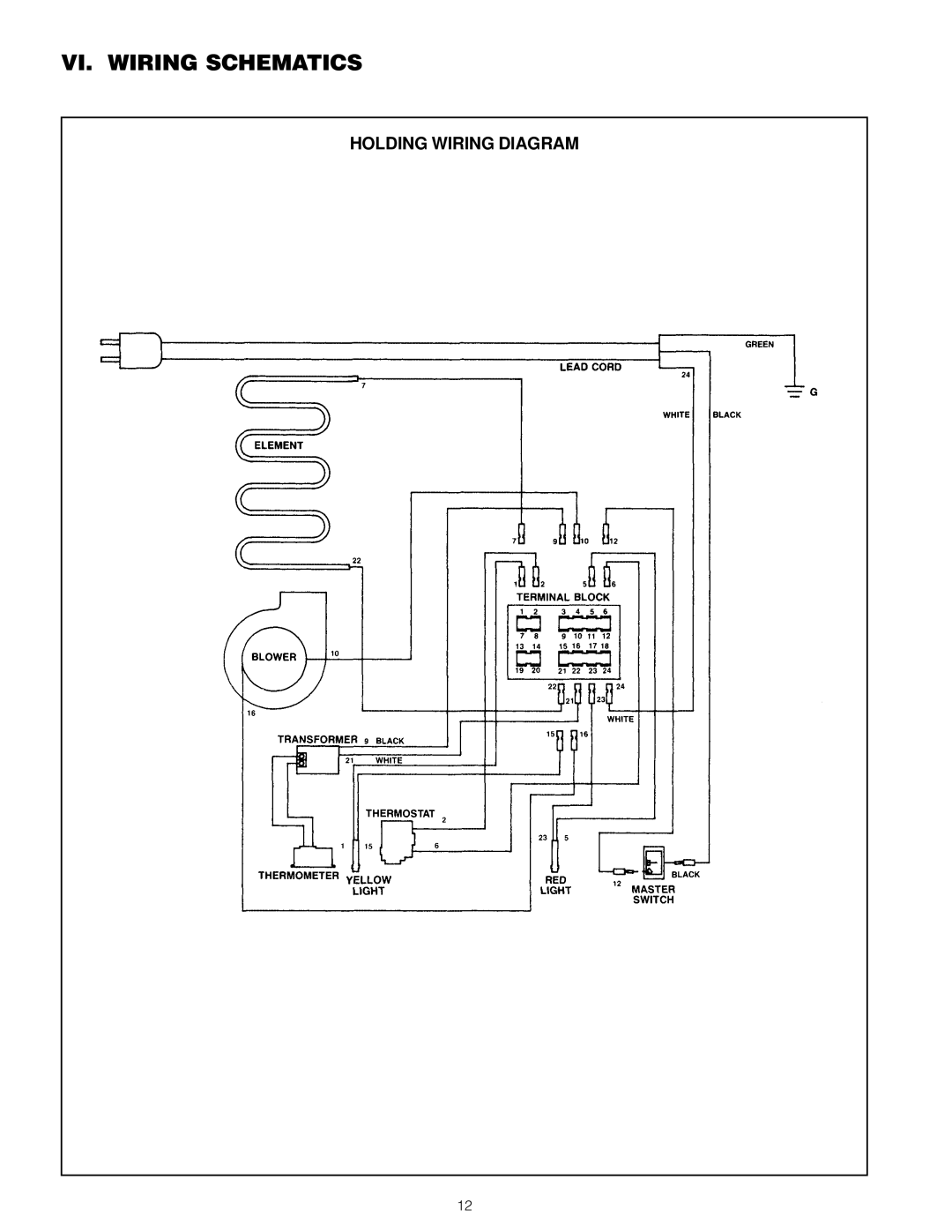 InterMetro Ind C199, FL199 user manual VI. Wiring Schematics, Holding Wiring Diagram 