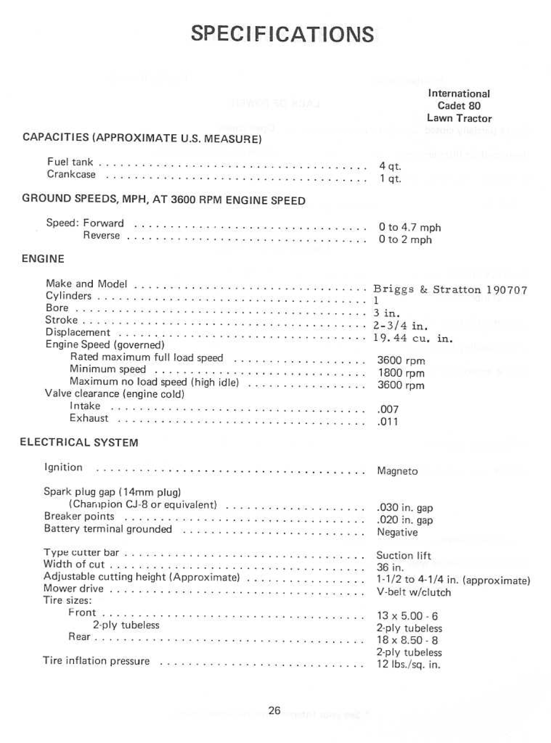 International Home Products Cadet 80 manual 