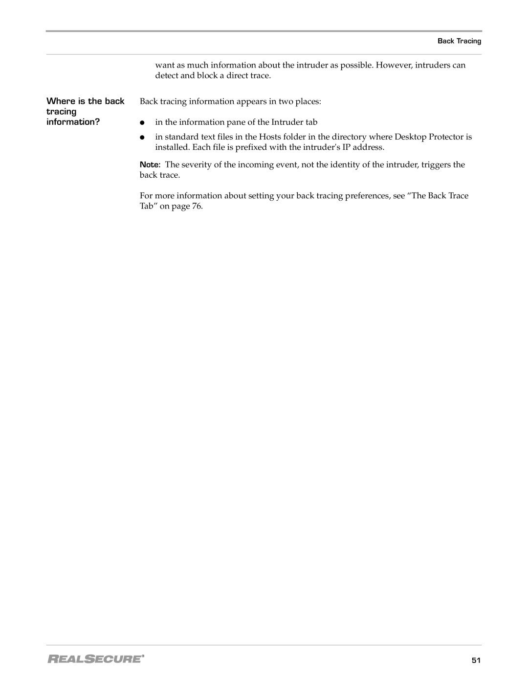 Internet Security Systems 3.5, Desktop Protector manual Where is the back, Tracing Information? 