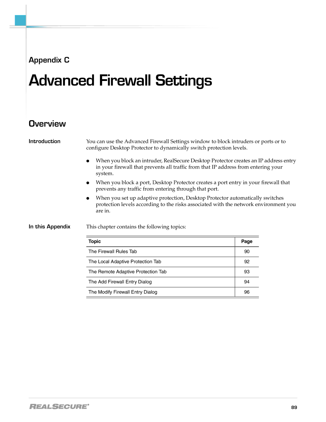 Internet Security Systems 3.5, Desktop Protector manual Advanced Firewall Settings 