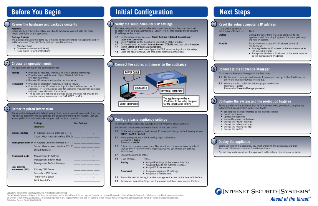 Internet Security Systems MX1004 manual Review the hardware and package contents, Reset the setup computer’s IP address 