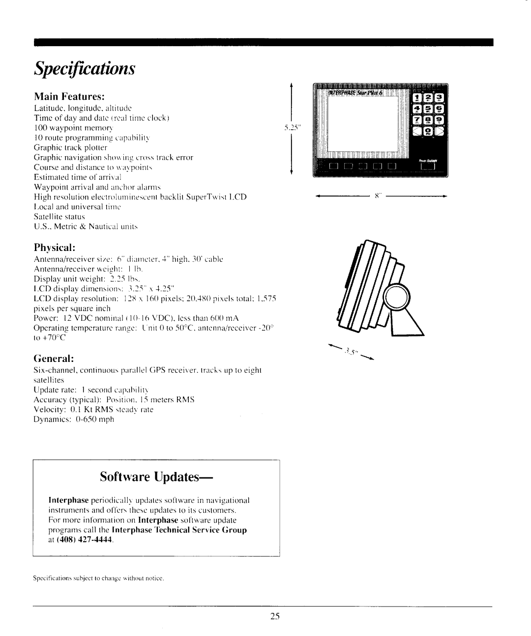 Interphase Tech Star Pilot 6 manual Speciftcations, Main Features, Physical, General 