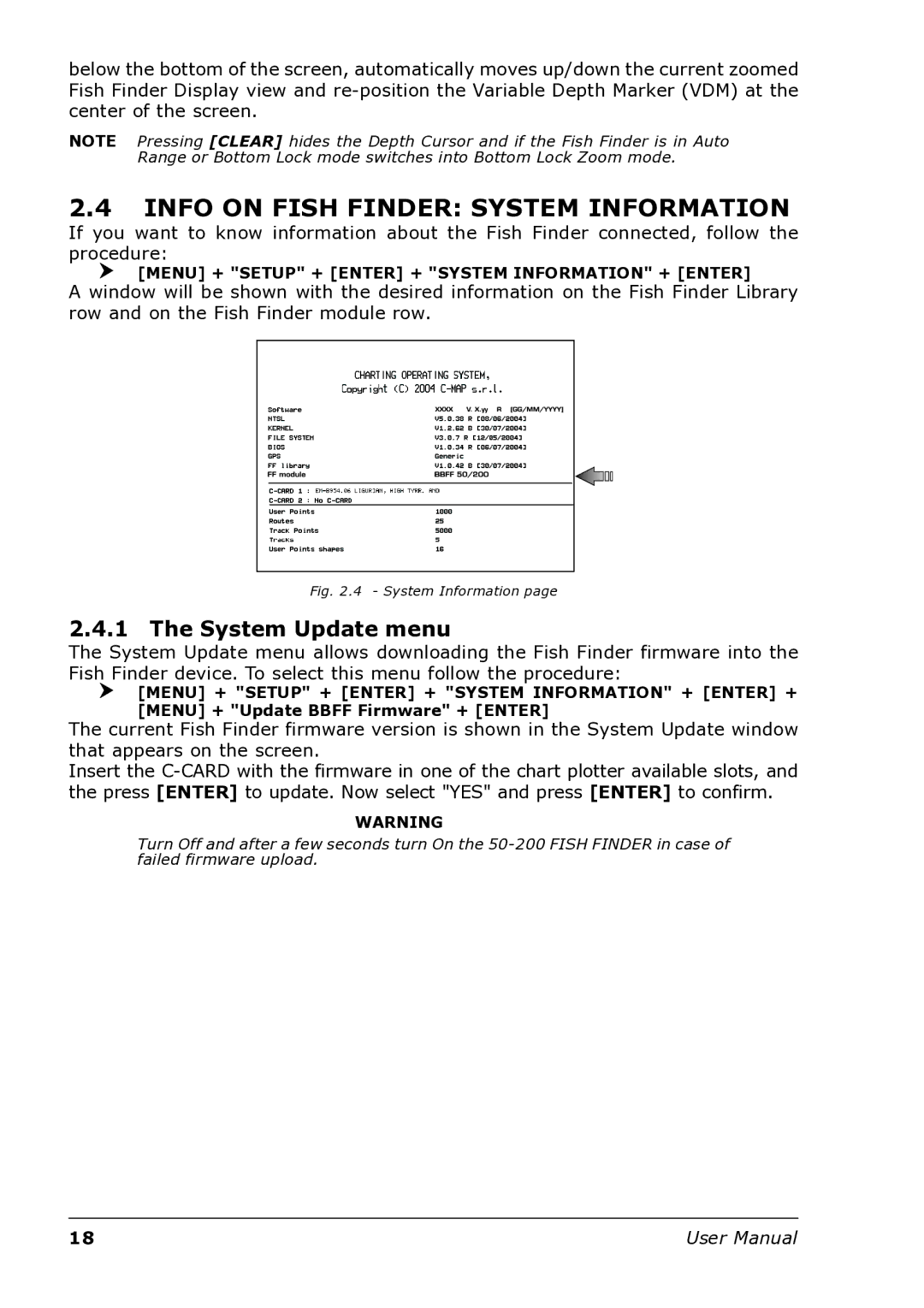 Interphase Tech U1-BBFF-DFN user manual Info on Fish Finder System Information, System Update menu 