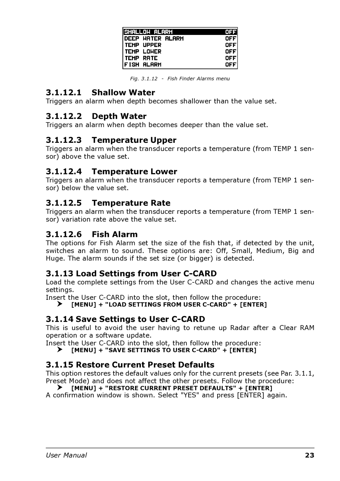 Interphase Tech U1-BBFF-DFN Shallow Water, Depth Water, Temperature Upper, Temperature Lower, Temperature Rate, Fish Alarm 