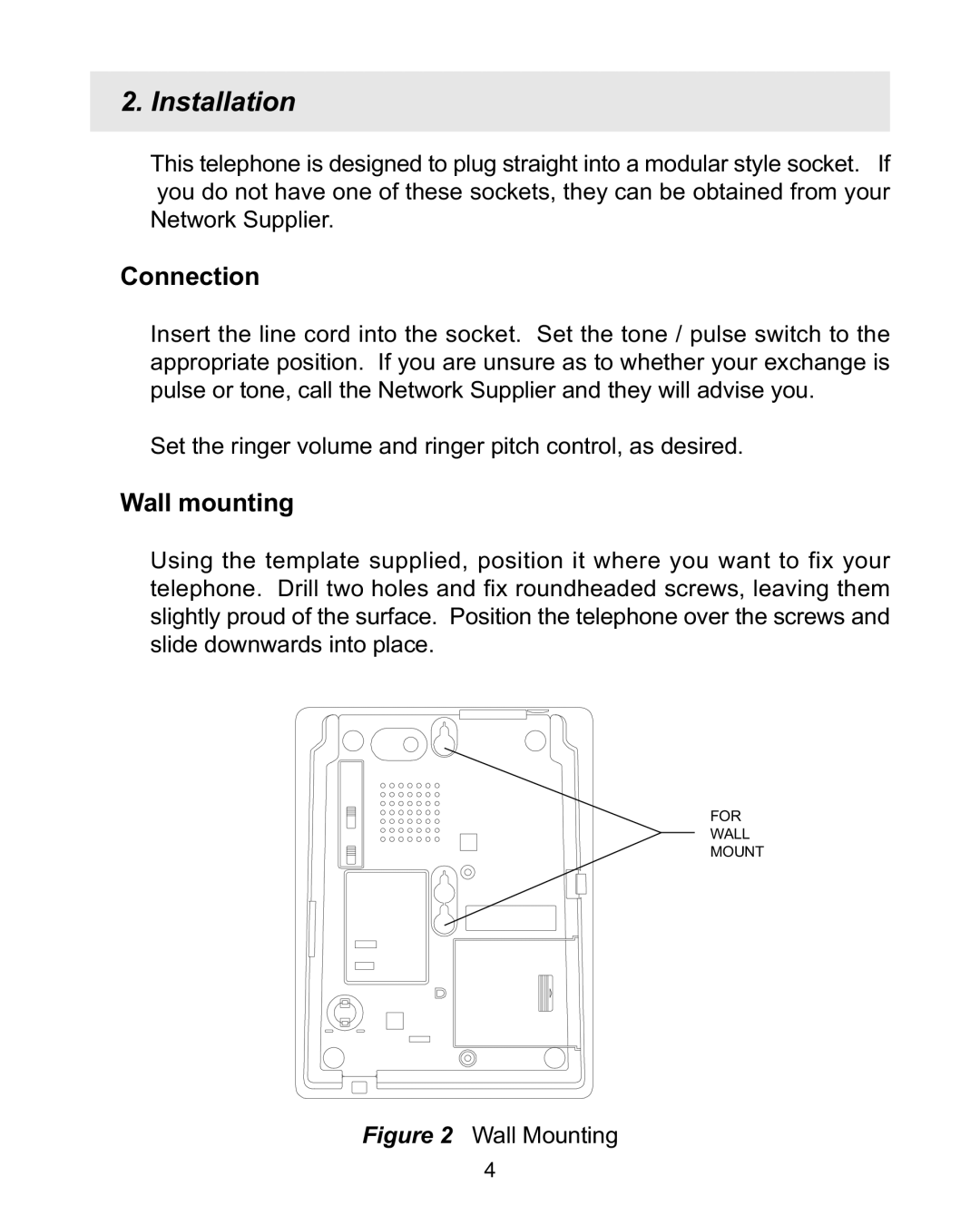 Interquartz 98380 manual Installation, Connection, Wall mounting 