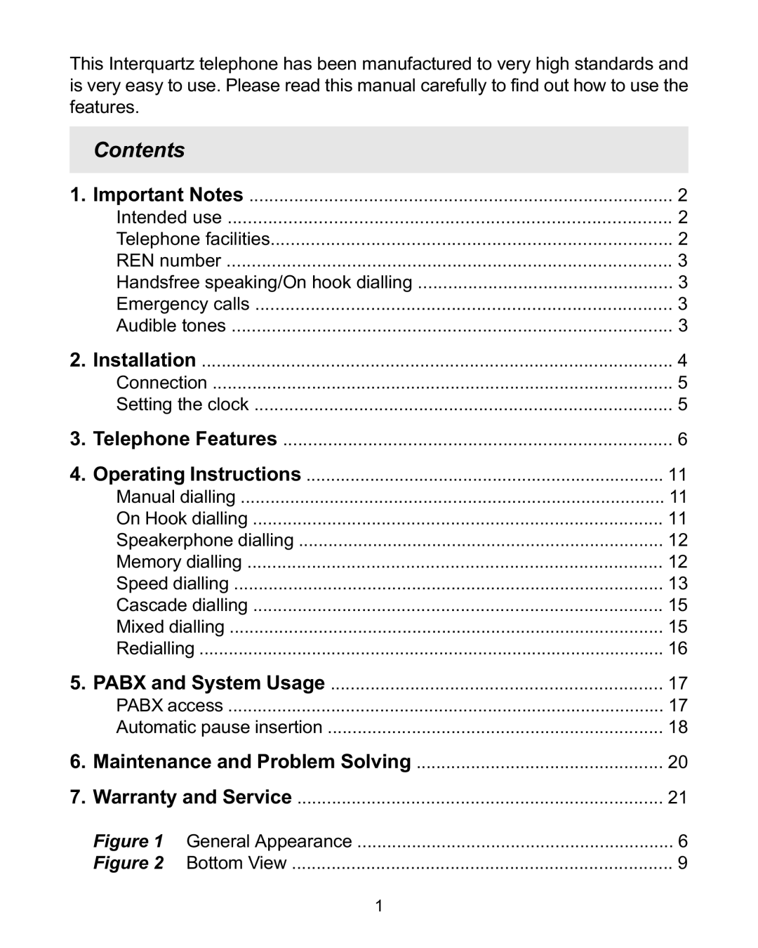 Interquartz 98583 manual Contents 