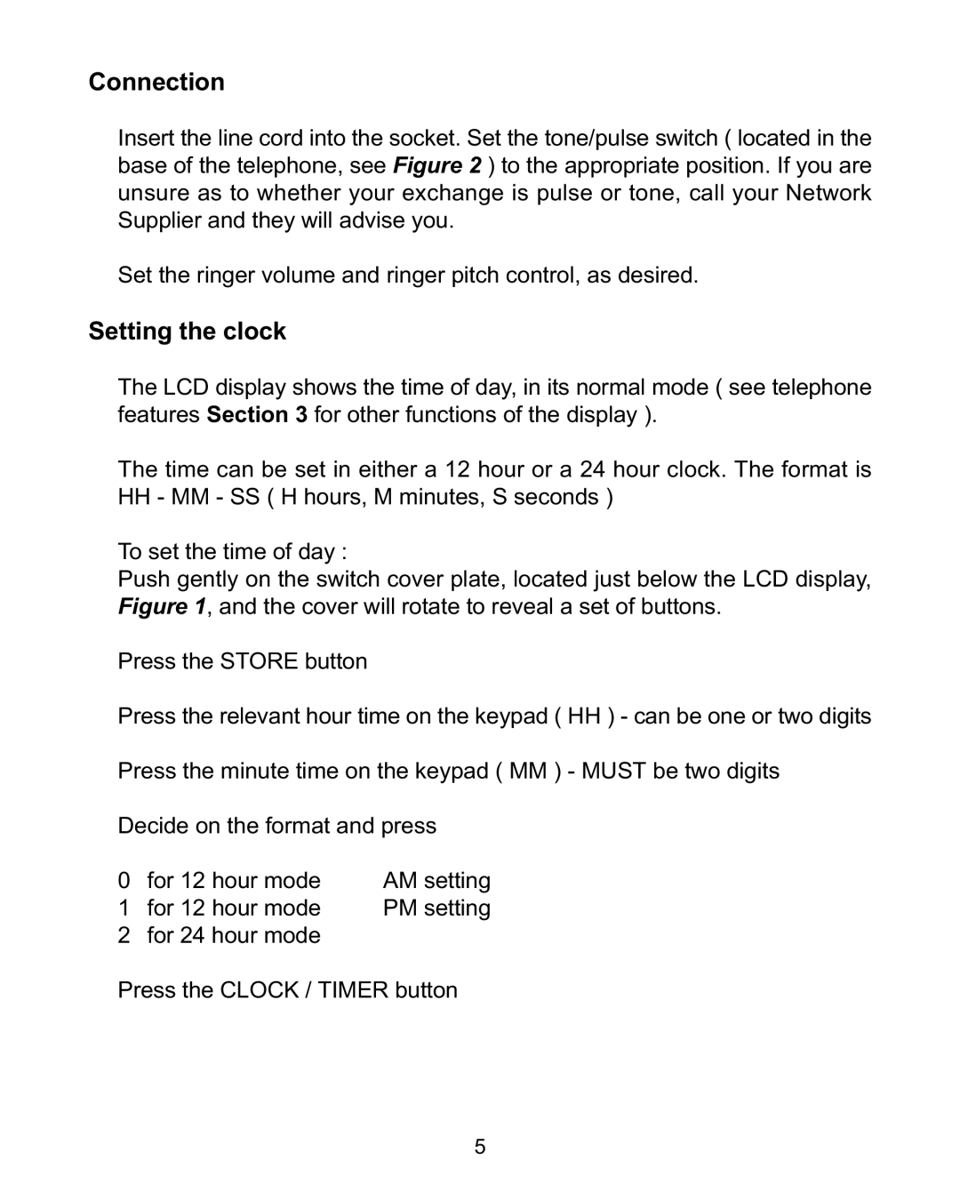 Interquartz 98583 manual Connection, Setting the clock 